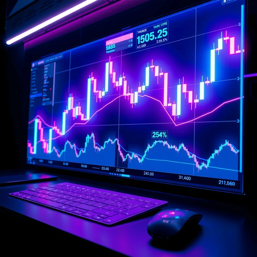 Interface principal de trading con gráficos neón